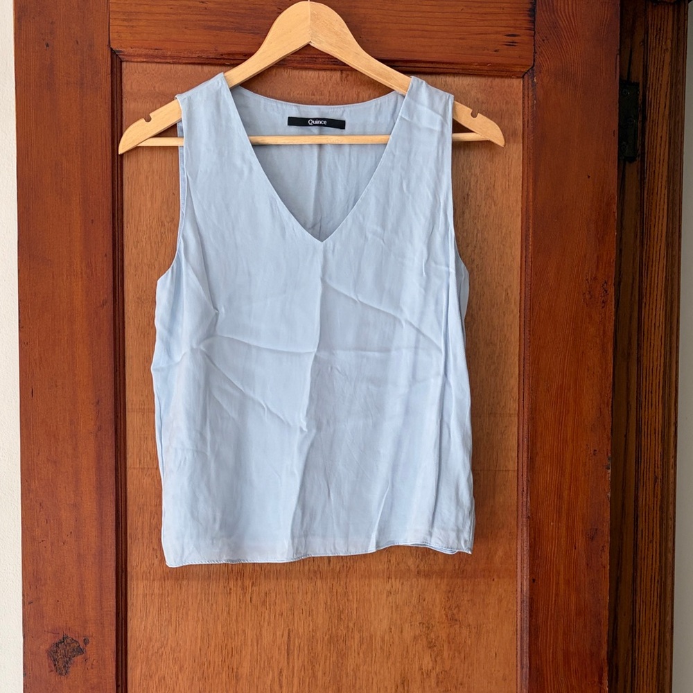 Quince Light Blue V-Neck Tank Top